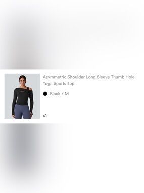 HALARA Black Asymmetric Shoulder Long Sleeve Thumb Hole Yoga Top